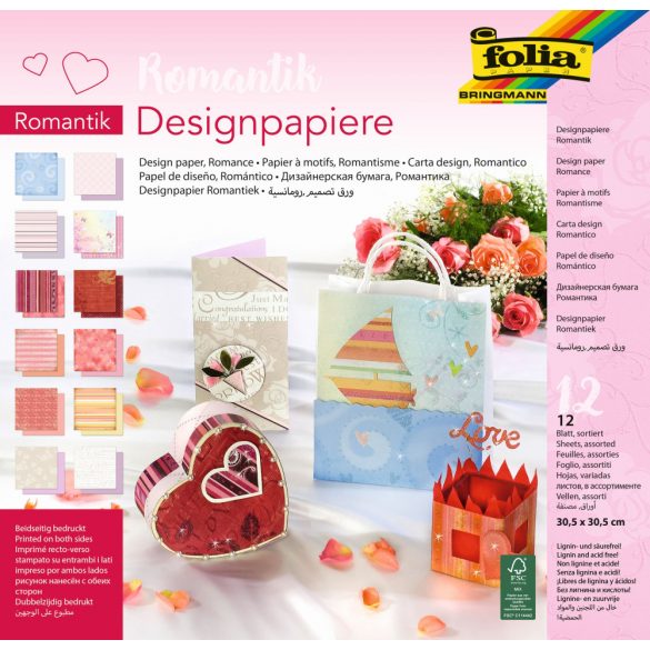 Romantik scrapbook karton kézműves technikához. 30.5 x 30.5 cm, 12 ív 190 gramm/m2